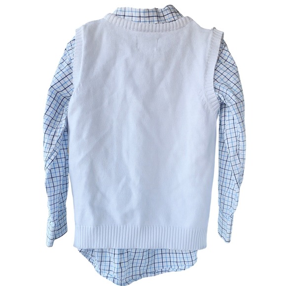 The Childrens Place Boys 4T Argyle Sweater Vest and Plaid Shirt 2pc White Blue - Picture 2 of 6